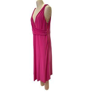 T Tahari Pink Fuchsia Sleeveless V-Neck Midi Dress Size XL Polyester Elastane Co